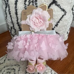 🎀 First Steps by Stepping Stones Baby Girl Pink Tutu Headband Booties Set 0-12 M